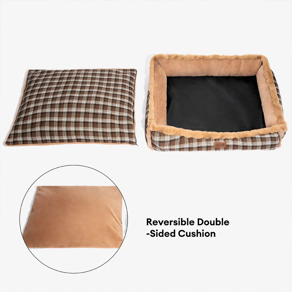 Vintage Checkered Washable Plush Cozy Bolster Dog Bed – TuckNap