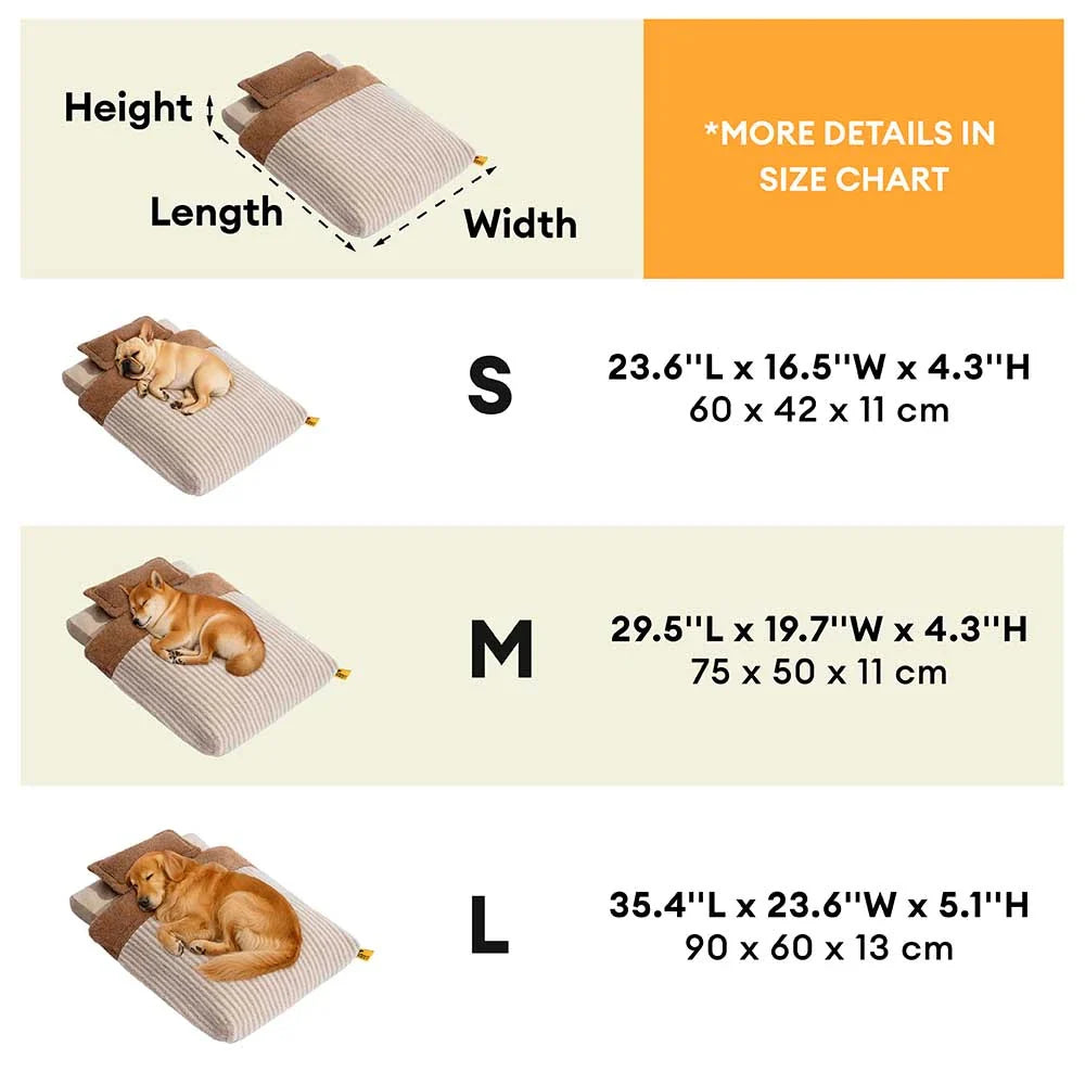 Plush Striped Cave Covered Orthopedic Dog Bed With Pillow - FluffyWarm