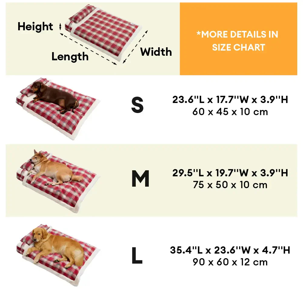Vintage Plaid Plush Detachable Orthopedic Dog Bed with Pillow - Puppy Snug