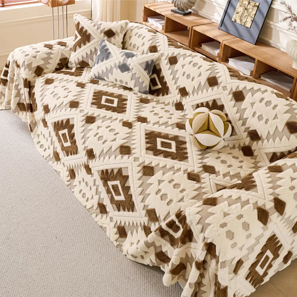 Plush Thickened Geometric Pattern Furniture Blanket Throw Couch Cover