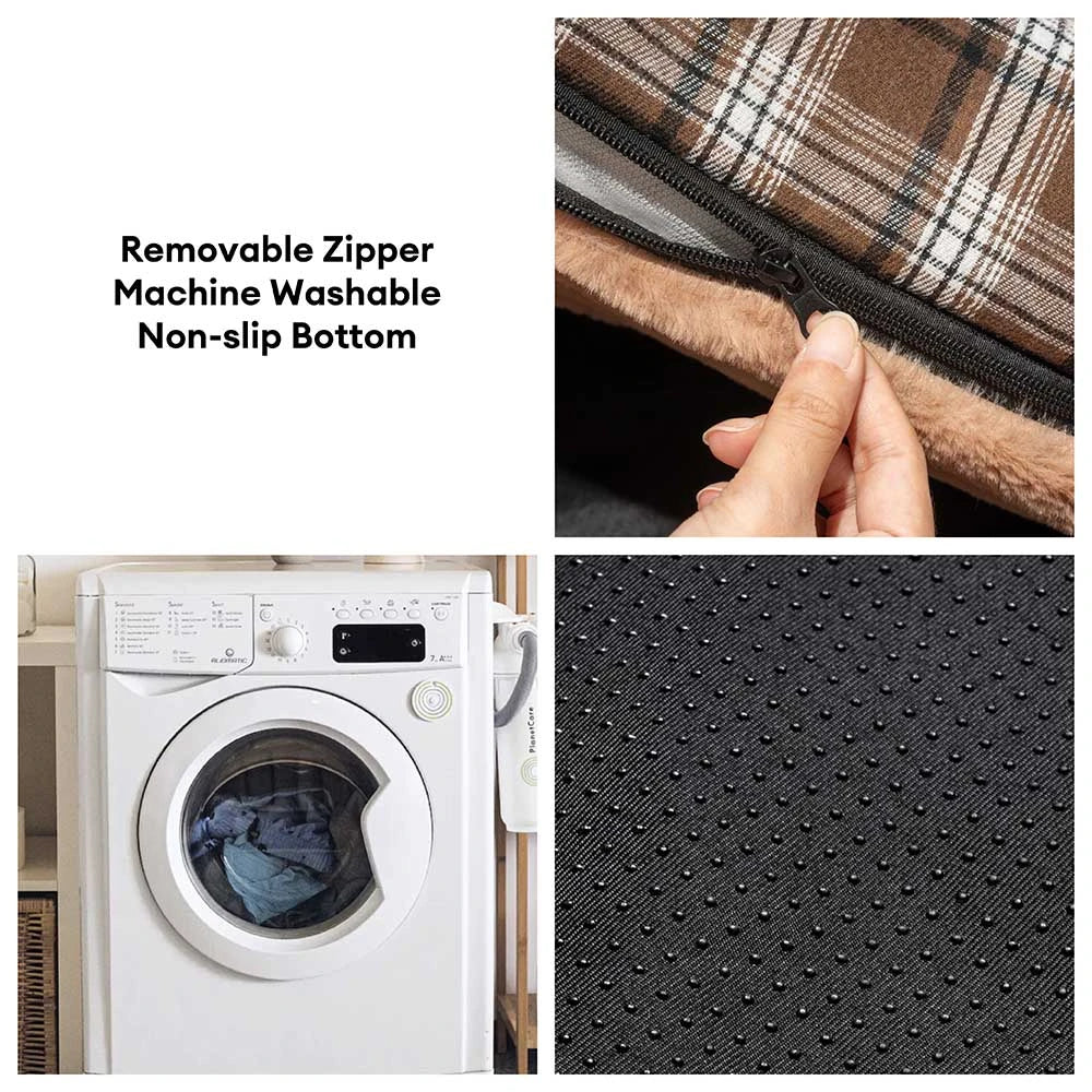 Vintage Checkered Washable Plush Cozy Bolster Dog Bed – TuckNap