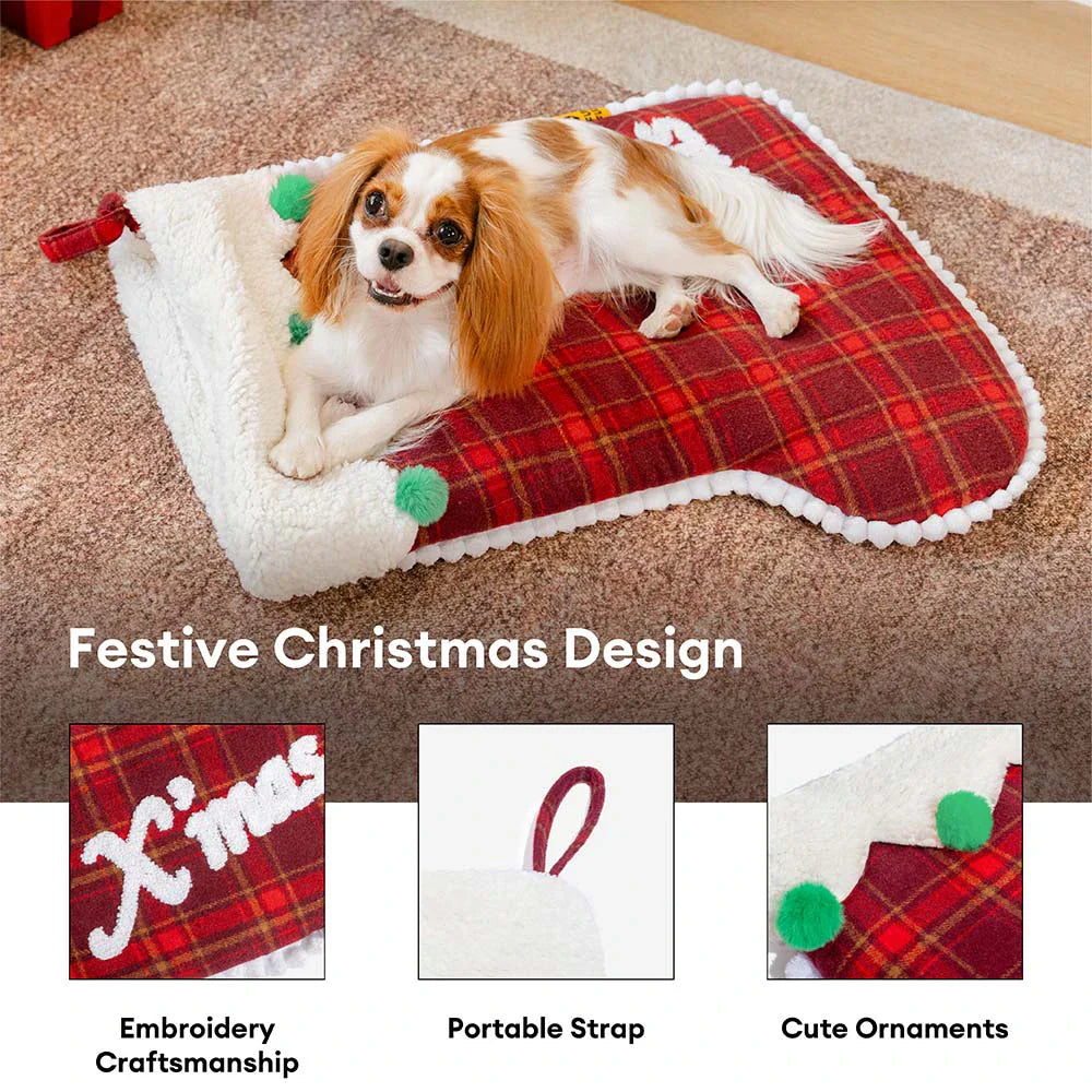 FUNNYFUZZY Christmas Stocking Cozy Pet Sleeping Bag Dog Bed – SantaNap