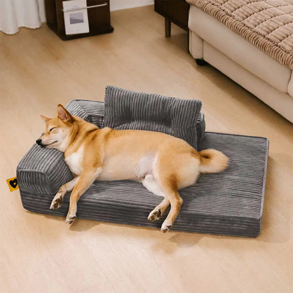 Corduroy Anti-Scratch Removable Orthopedic Dog Bed with Pillow - ComfySofa