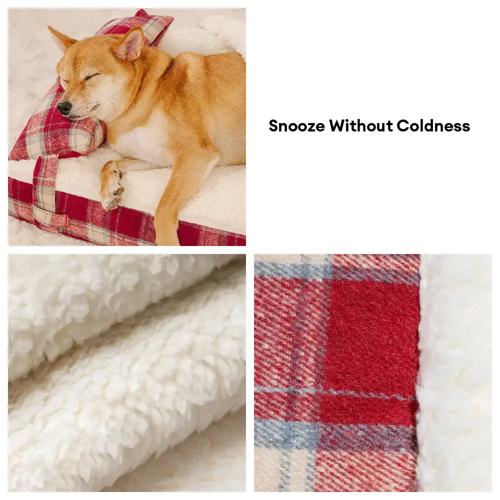 Vintage Plaid Plush Detachable Orthopedic Dog Bed with Pillow - Puppy Snug