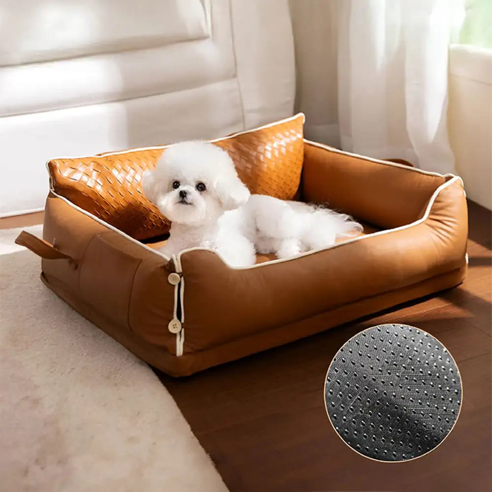 Faux Leather Waterproof Latex Protective Spine Dog Sofa Bed