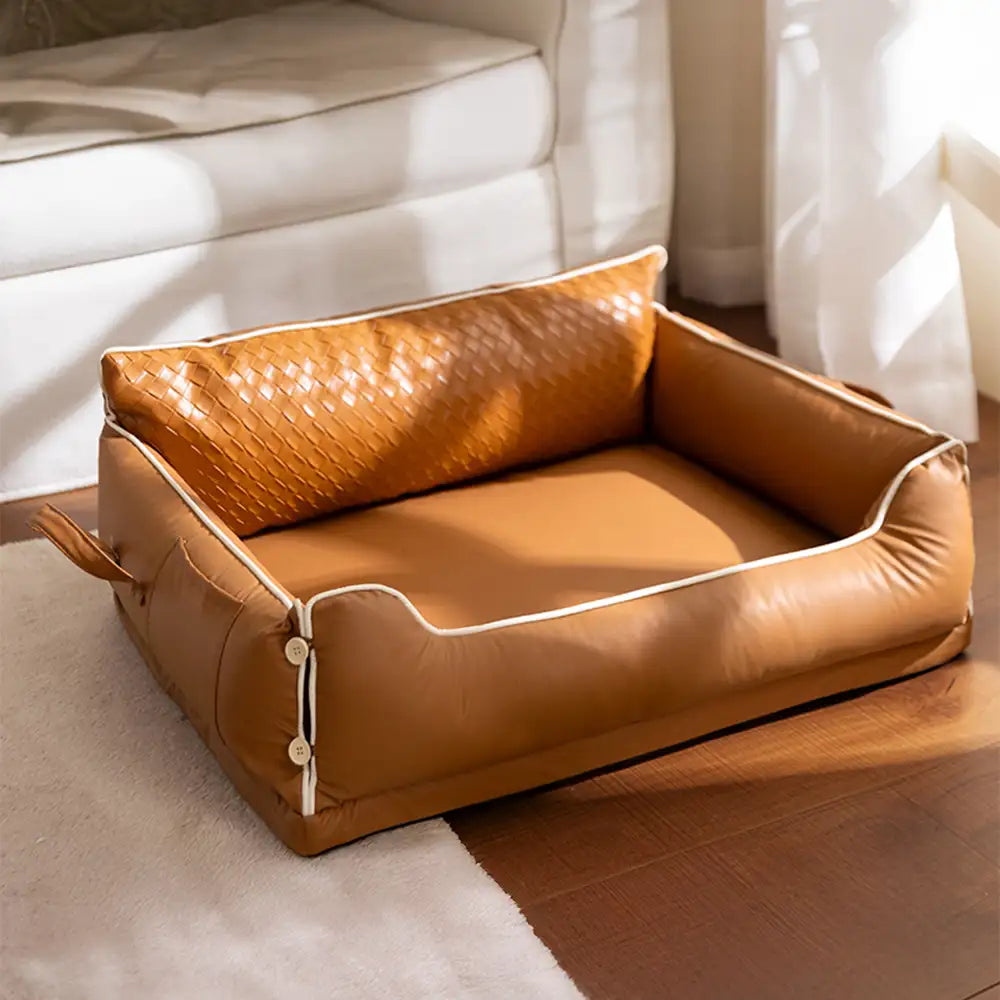 Faux Leather Waterproof Latex Protective Spine Dog Sofa Bed