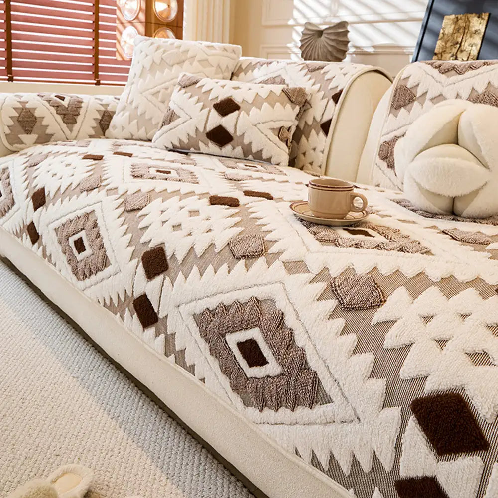 Modern Geometric Thick Plush Anti-Scratch Non-Slip Couch Cover