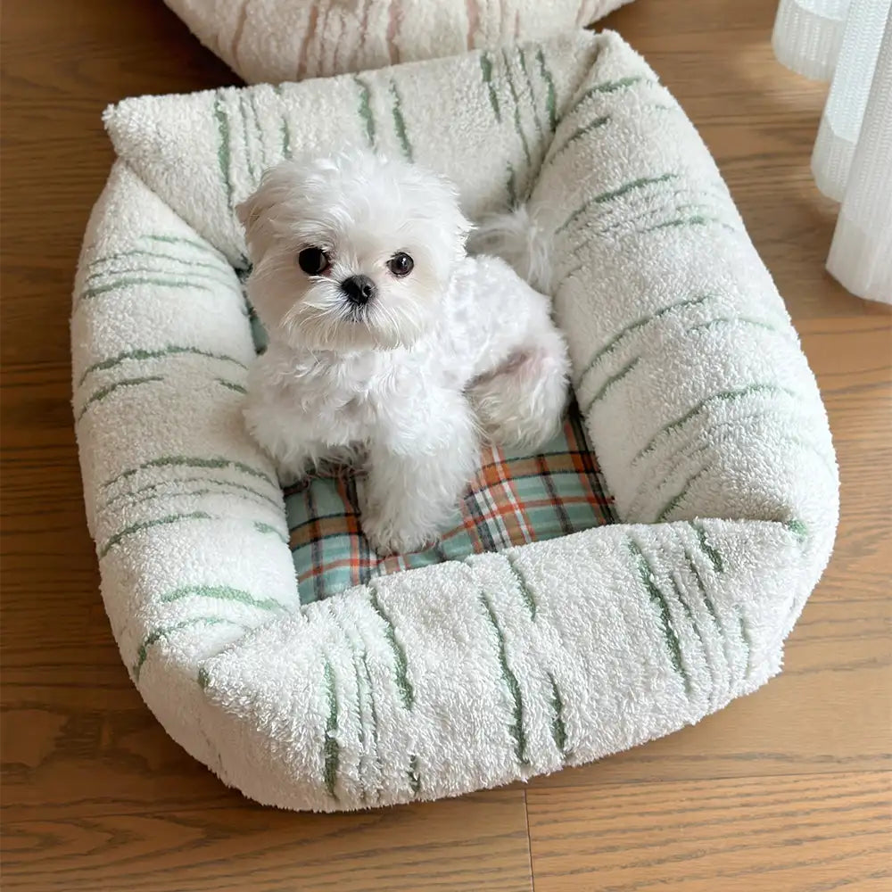 Modern Plaid Plush Thickened Square Calming Dog Bed