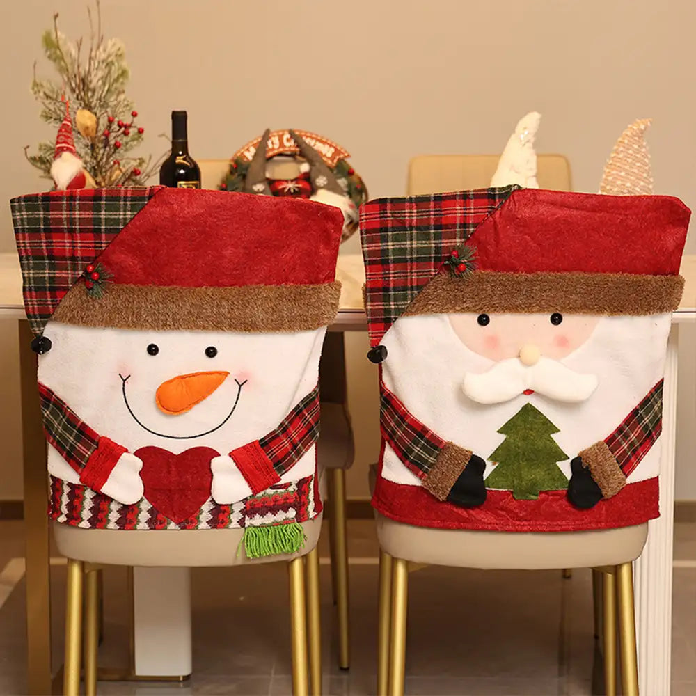 Playful Christmas Decoration Elk Snowman Chair Back Cover
