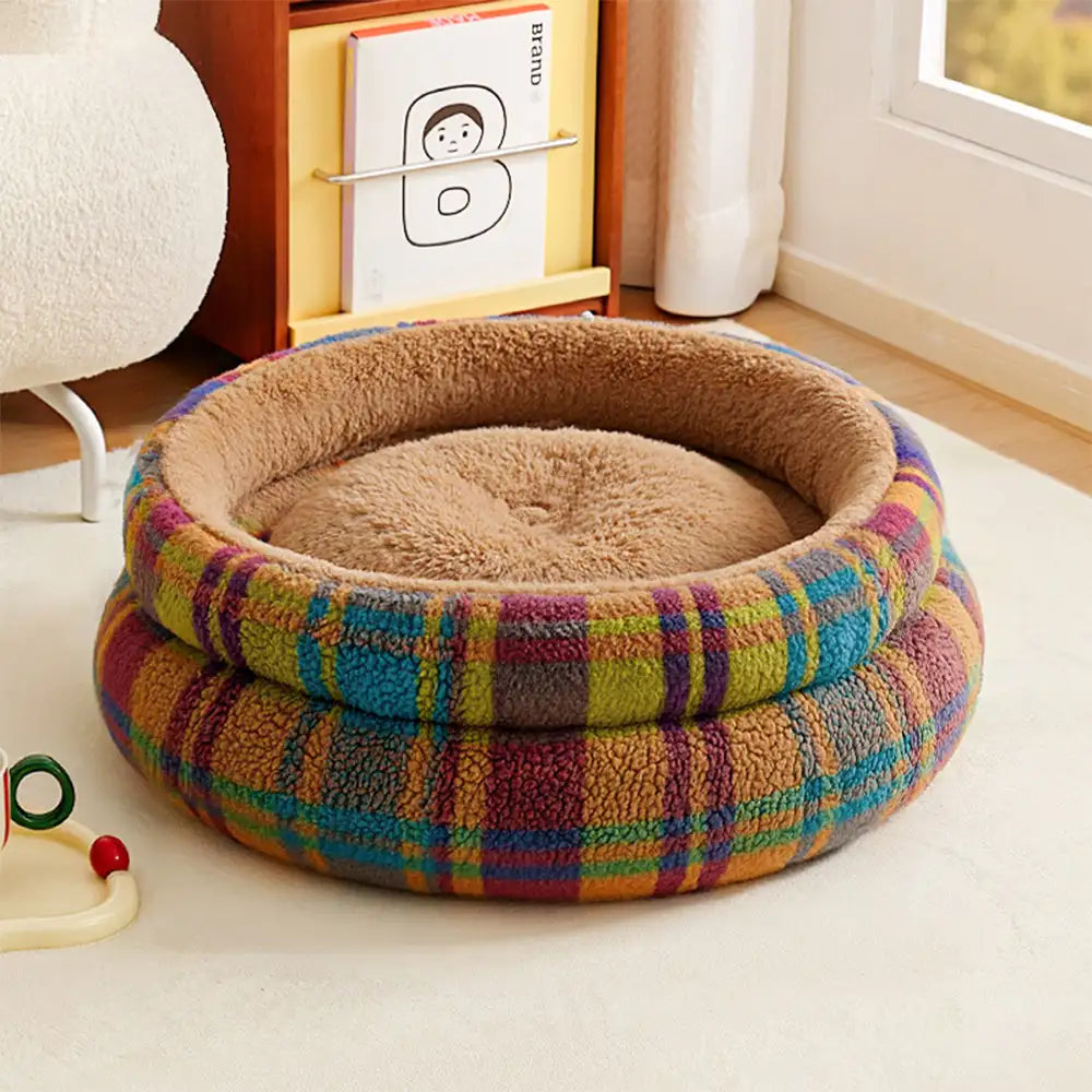 Round Plush Comfort Dog Bed With Raised Sides - Cuddling Bed