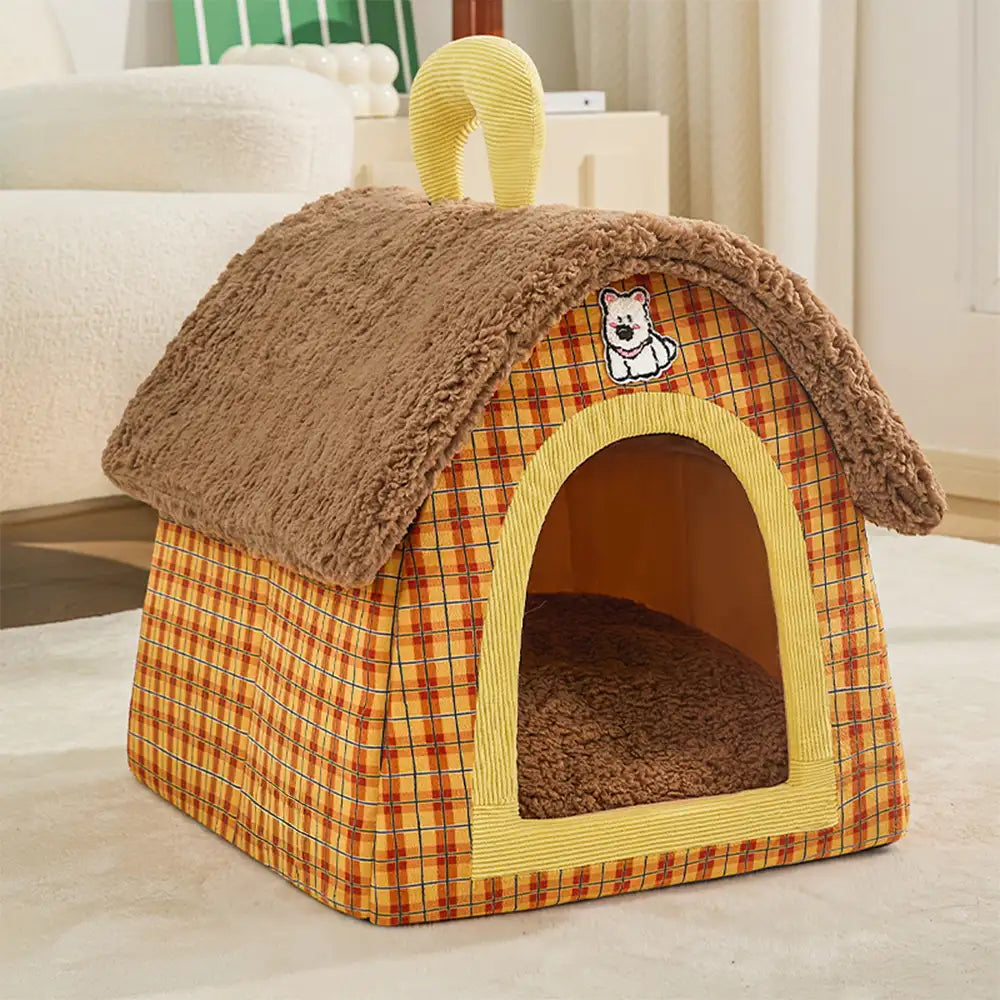 Vintage Plaid Cozy Plush Warm Foldable Cat Cave Dog House