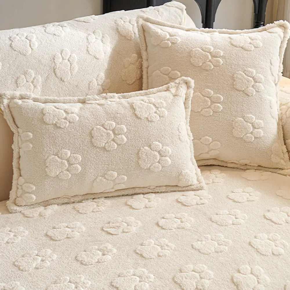 Paw Print Cute Plush Thick Sofa Decoration Non-slip Couch Cover