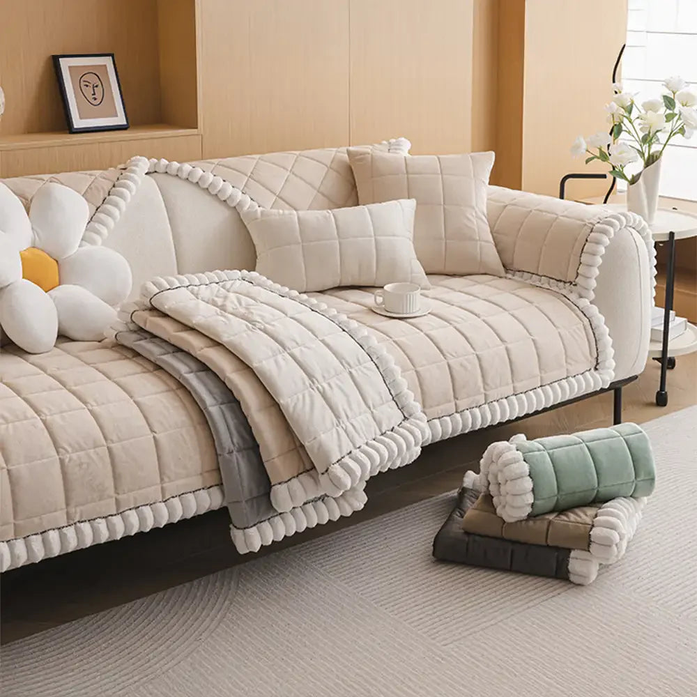Square Short Plush Simple Sofa Protection Non-Slip Couch Cover