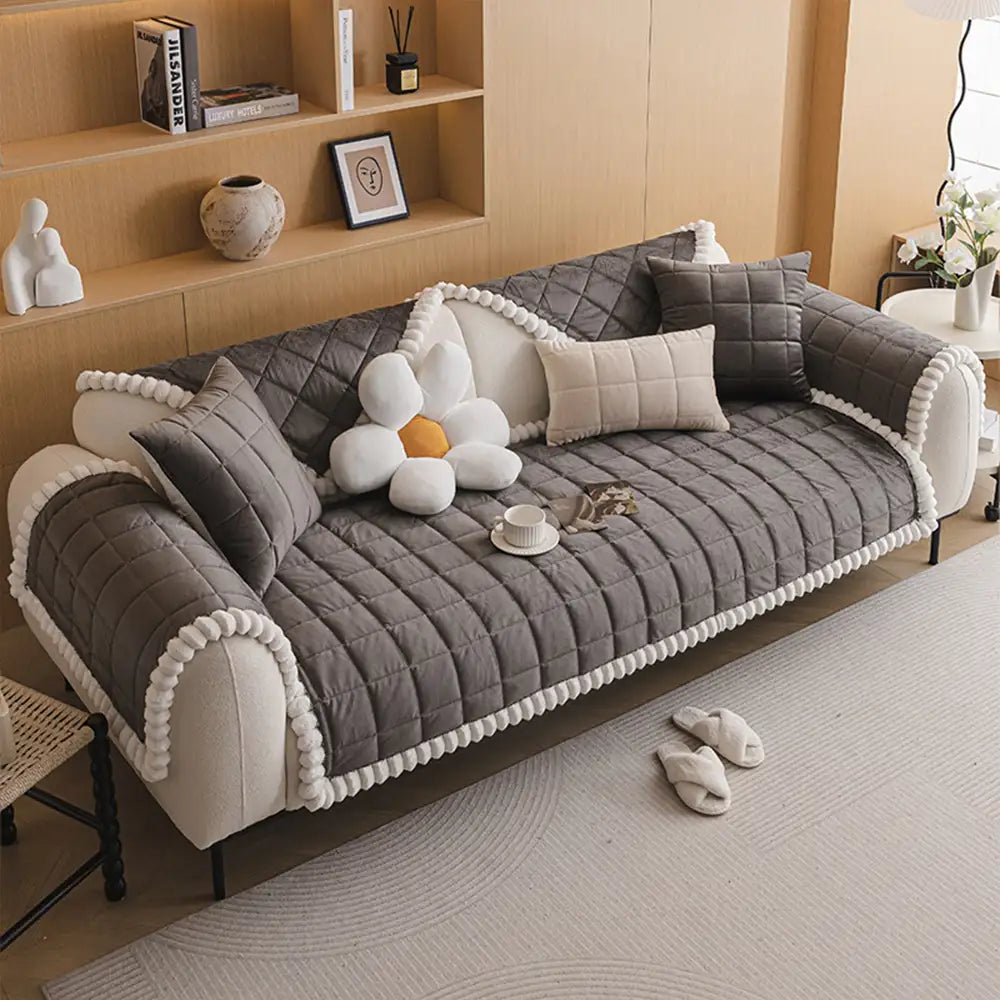 Square Short Plush Simple Sofa Protection Non-Slip Couch Cover