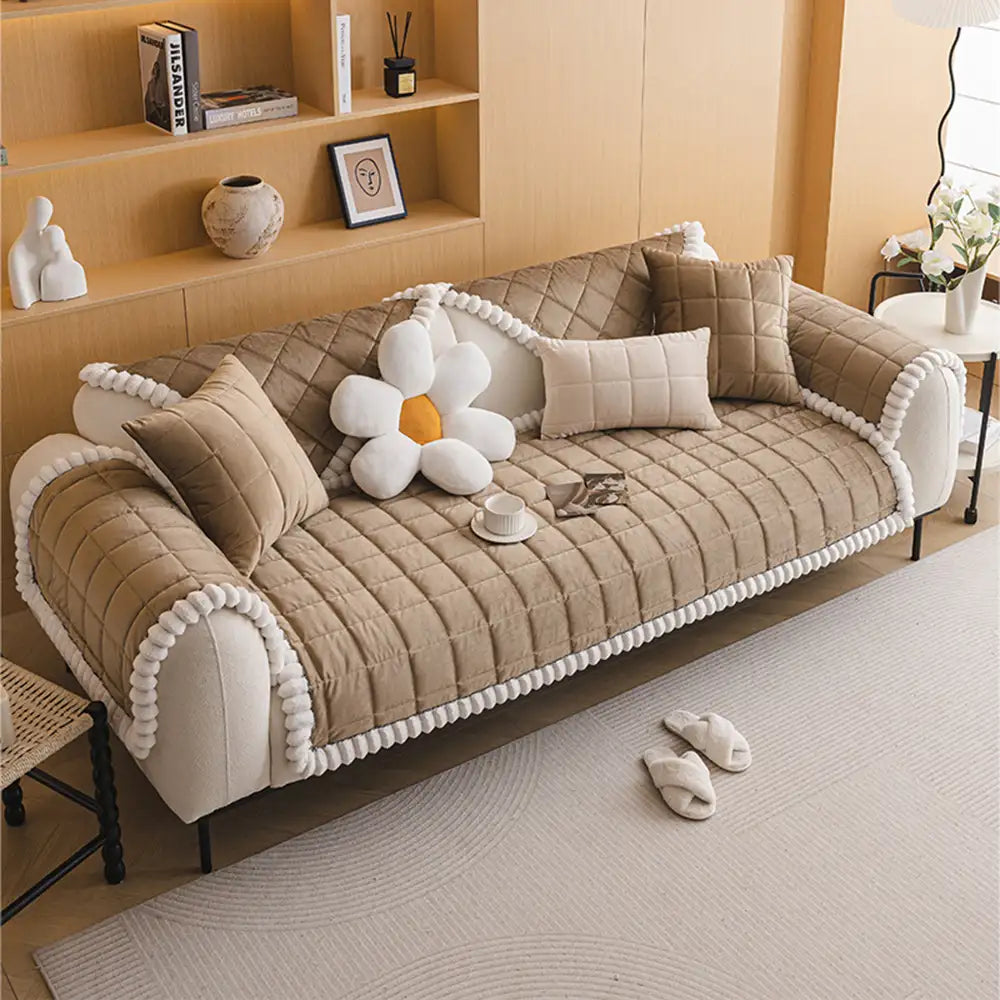Square Short Plush Simple Sofa Protection Non-Slip Couch Cover