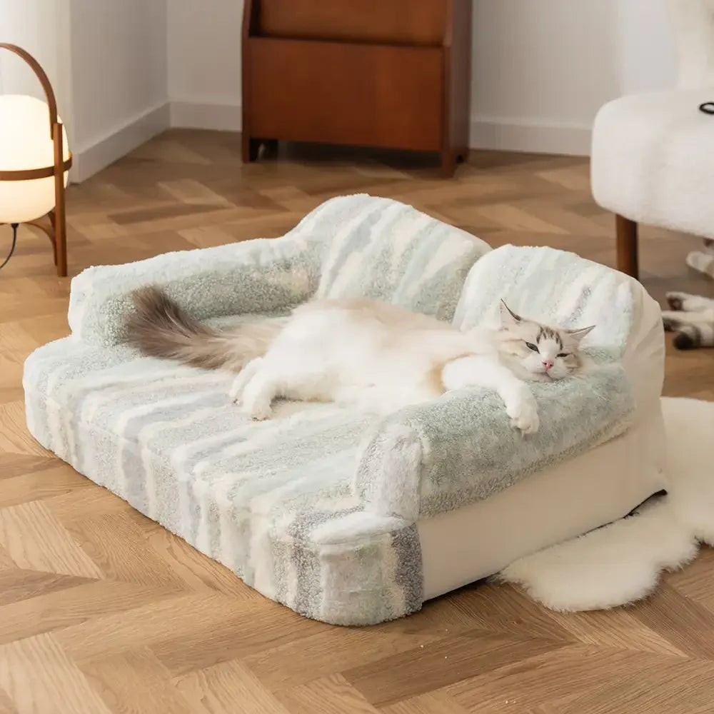 Trendy Tie-Dye Faux Lamb Wool Spine Protection Snuggly Dog Sofa Bed