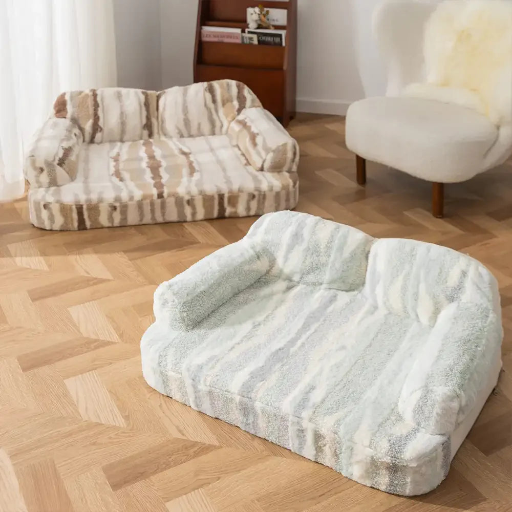 Trendy Tie-Dye Faux Lamb Wool Spine Protection Snuggly Dog Sofa Bed