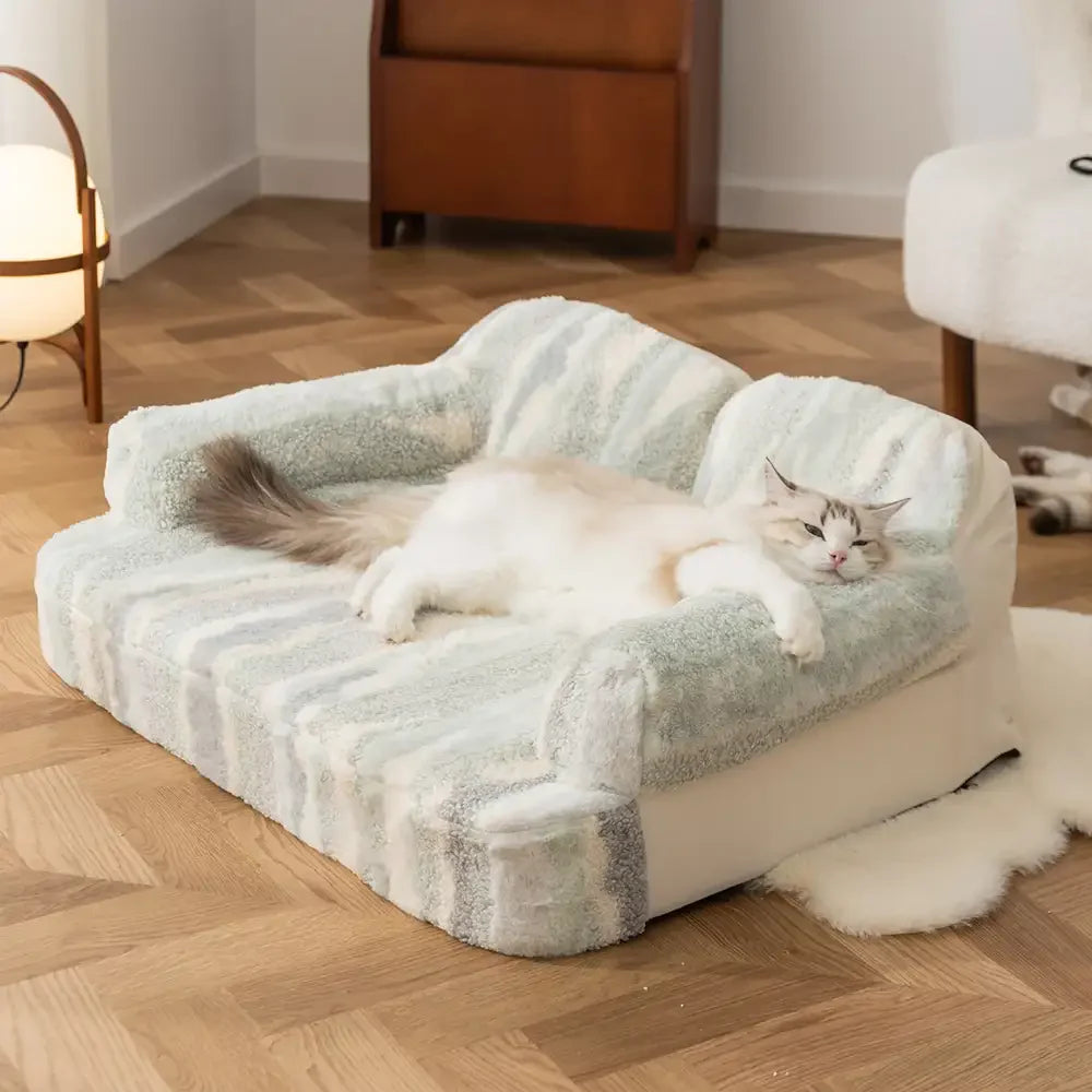 Trendy Tie-Dye Faux Lamb Wool Spine Protection Snuggly Dog Sofa Bed