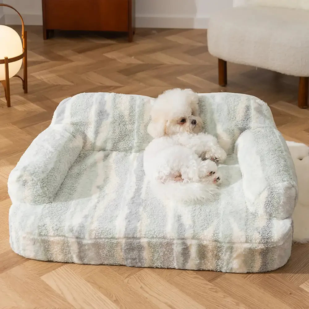 Trendy Tie-Dye Faux Lamb Wool Spine Protection Snuggly Dog Sofa Bed