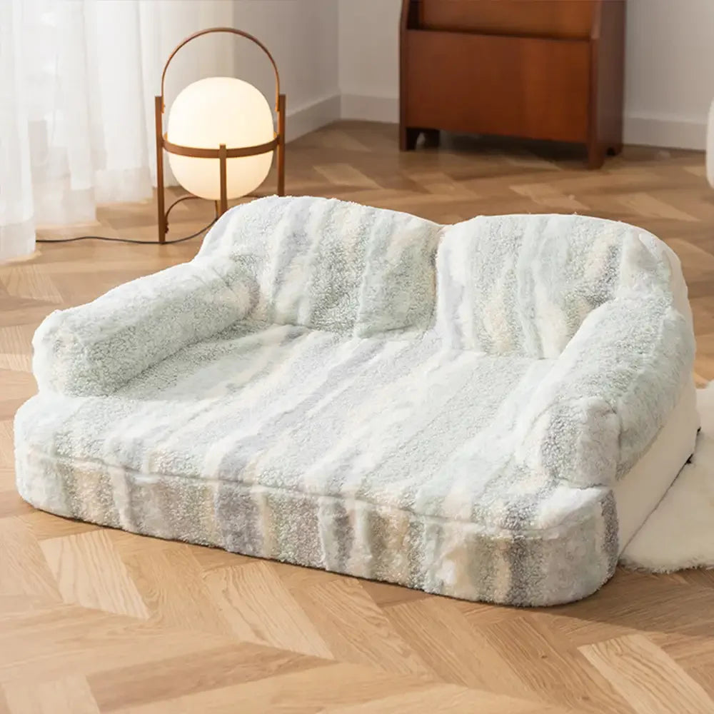 Trendy Tie-Dye Faux Lamb Wool Spine Protection Snuggly Dog Sofa Bed